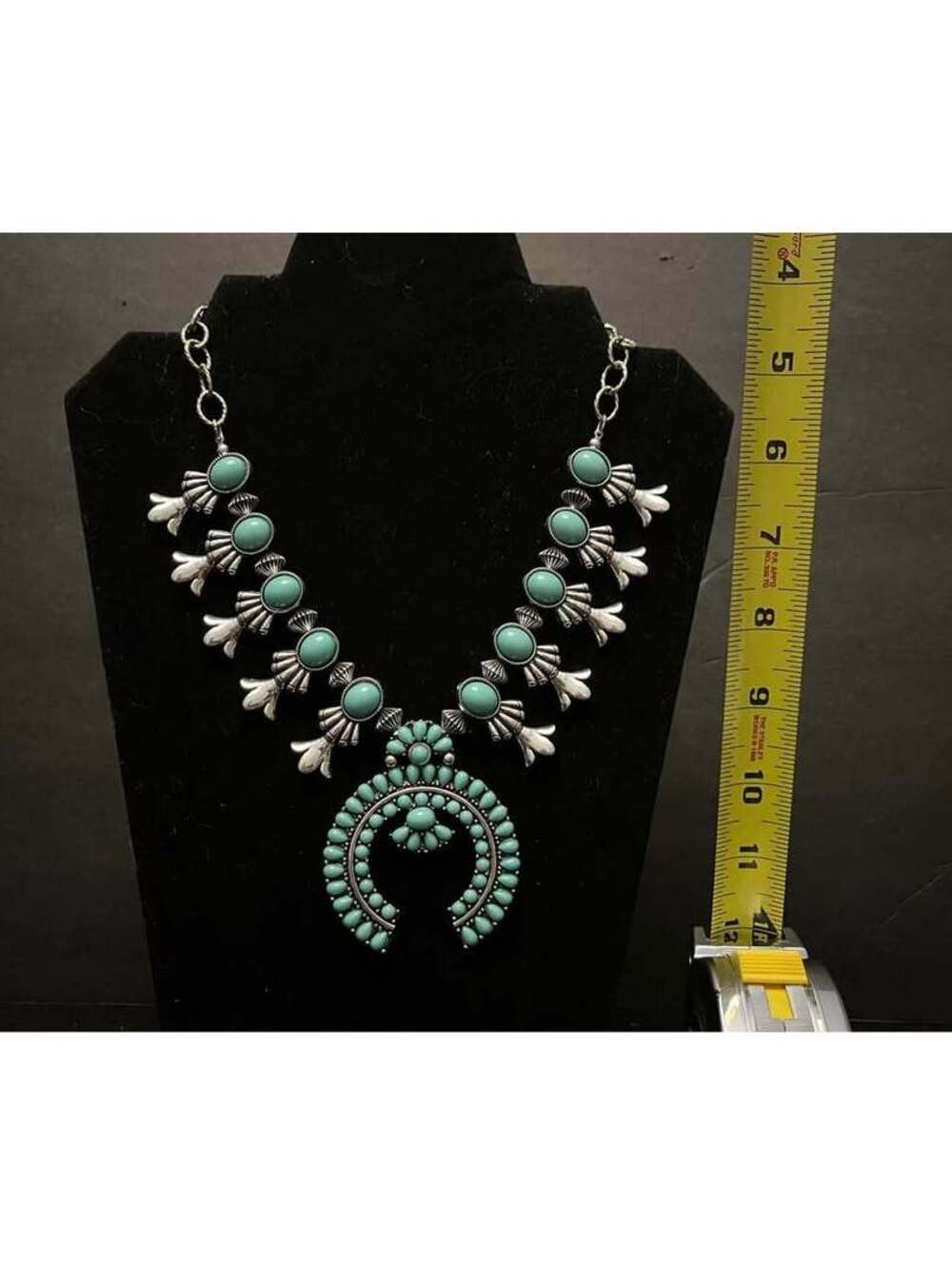 Turquoise Squash Blossom Style Necklace - Picture 4 of 5